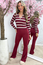 Striped zipper topje - Bordeaux