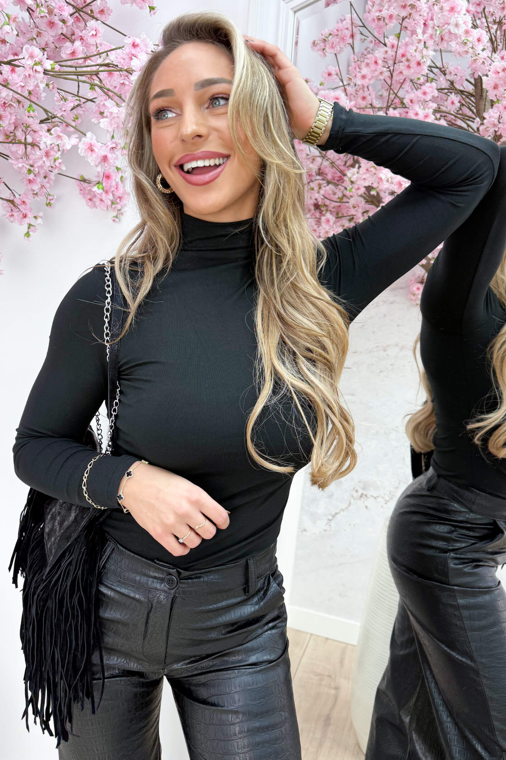 Long basic turtle neck topje - Zwart