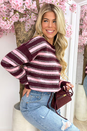 All tied up stripe trui - Bordeaux