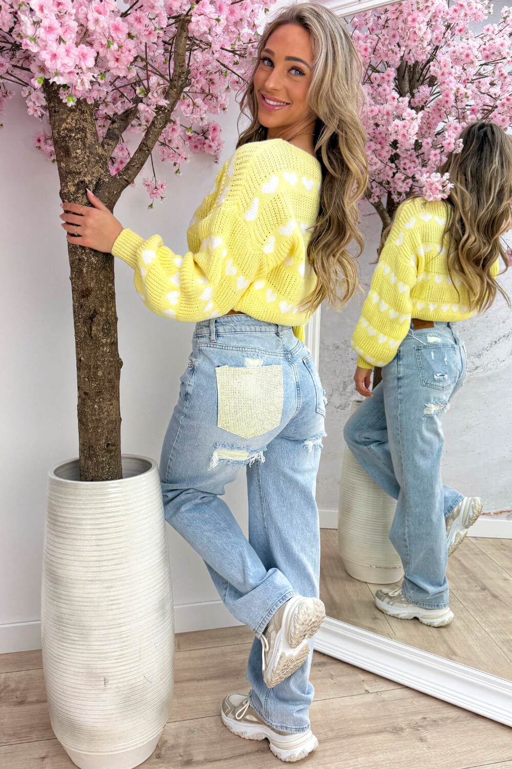 Made with love balloon trui - Lt. Geel