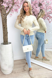 Ribbed gold button topje - Beige