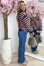 Striped zipper trui - Roze