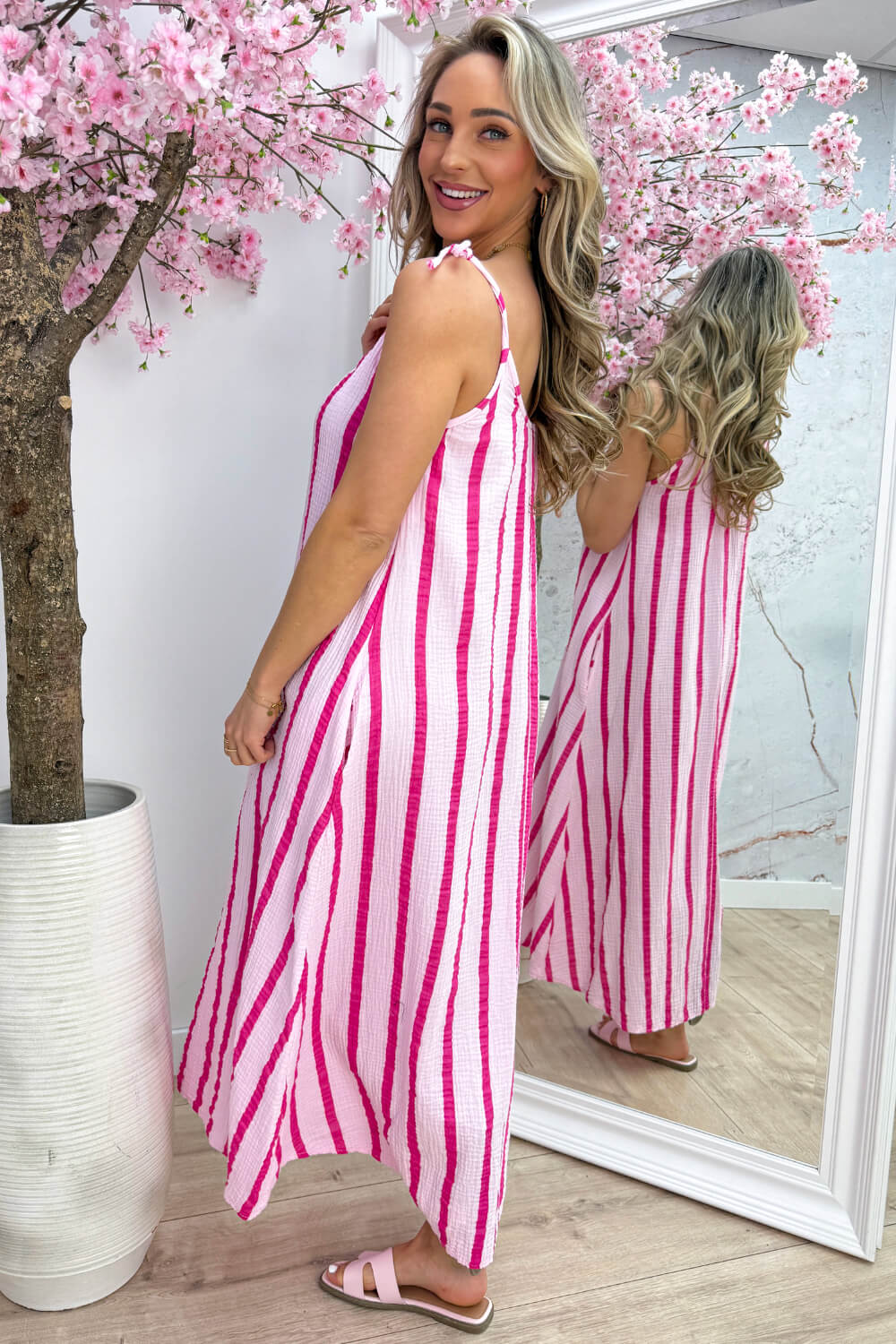 Sunshine stripes cotton maxi dress - Roze
