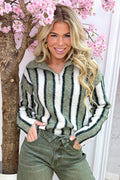 Pull rayé entièrement zippé - Olive