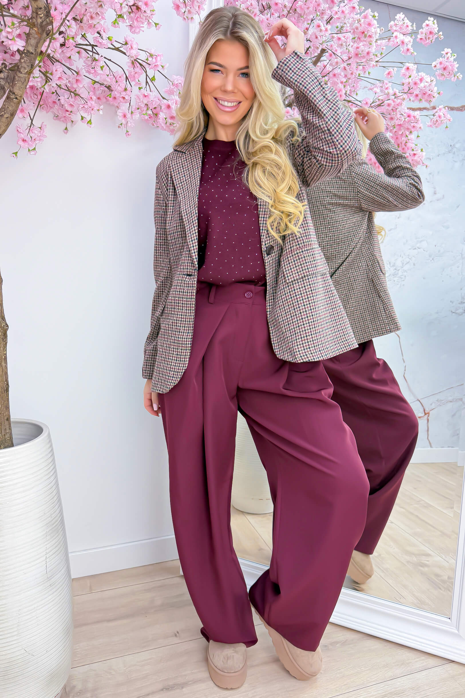 The sparkling check blazer - Bordeaux