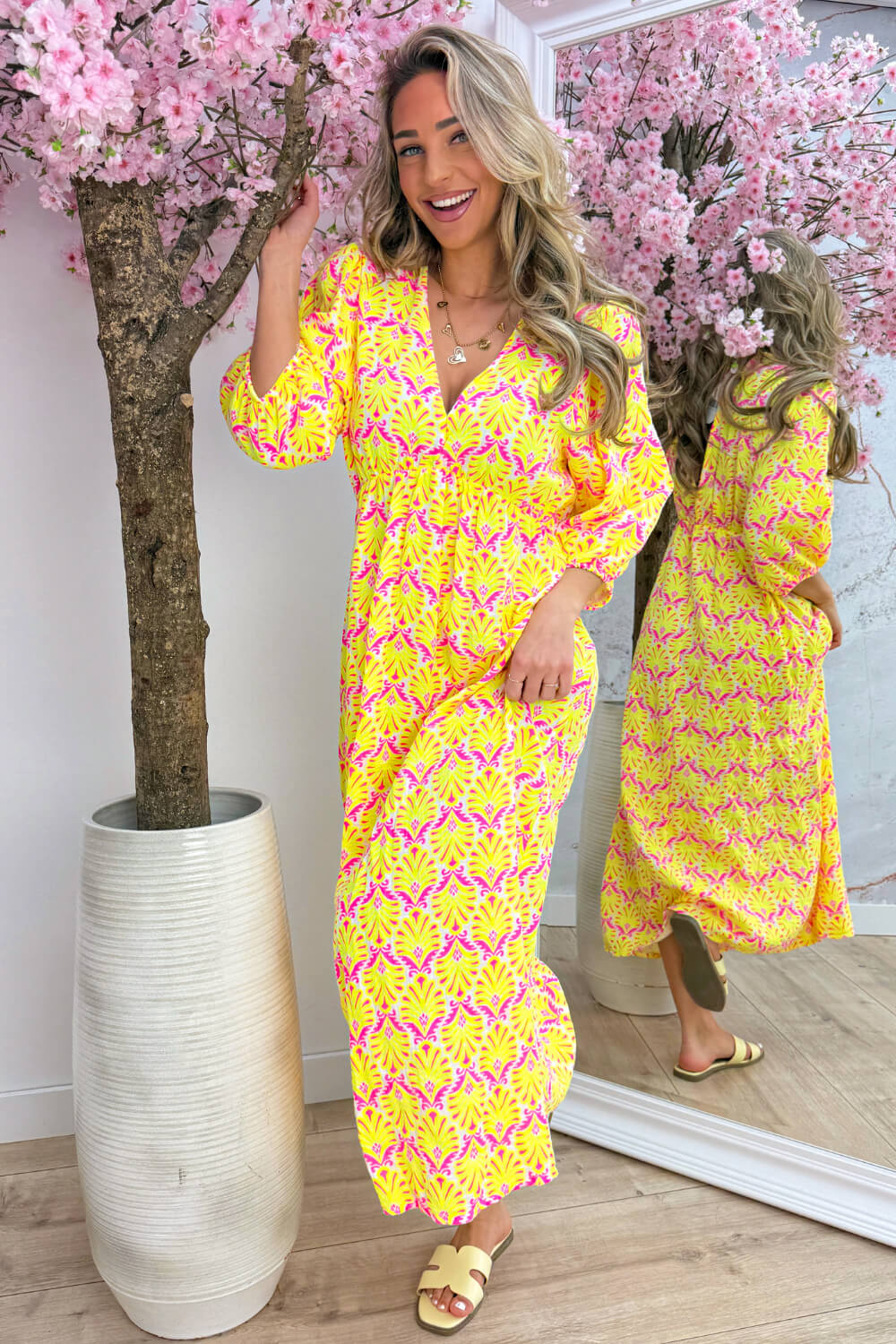 Seashell cotton dress - Geel