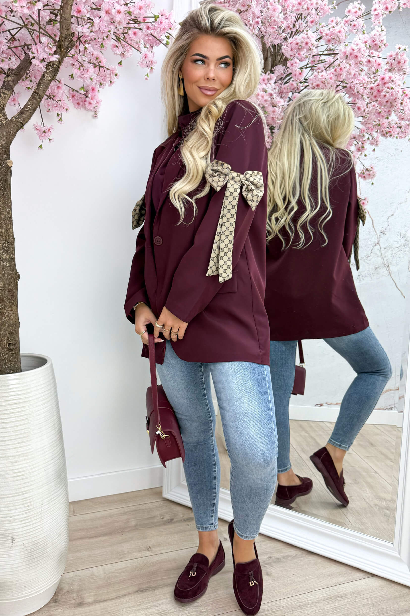 Inspired bow blazer - Bordeaux