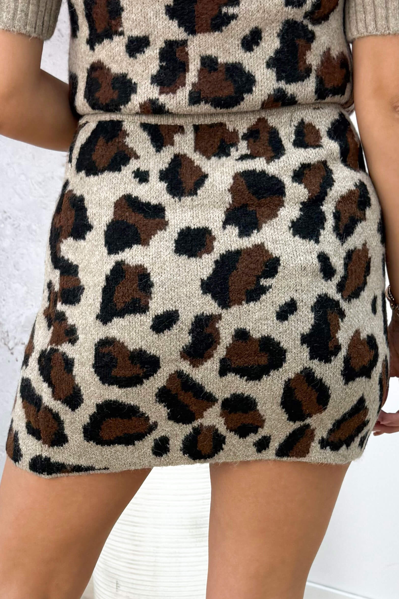 Falda de punto de leopardo - beige