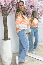 Lace stripe trui - Oranje