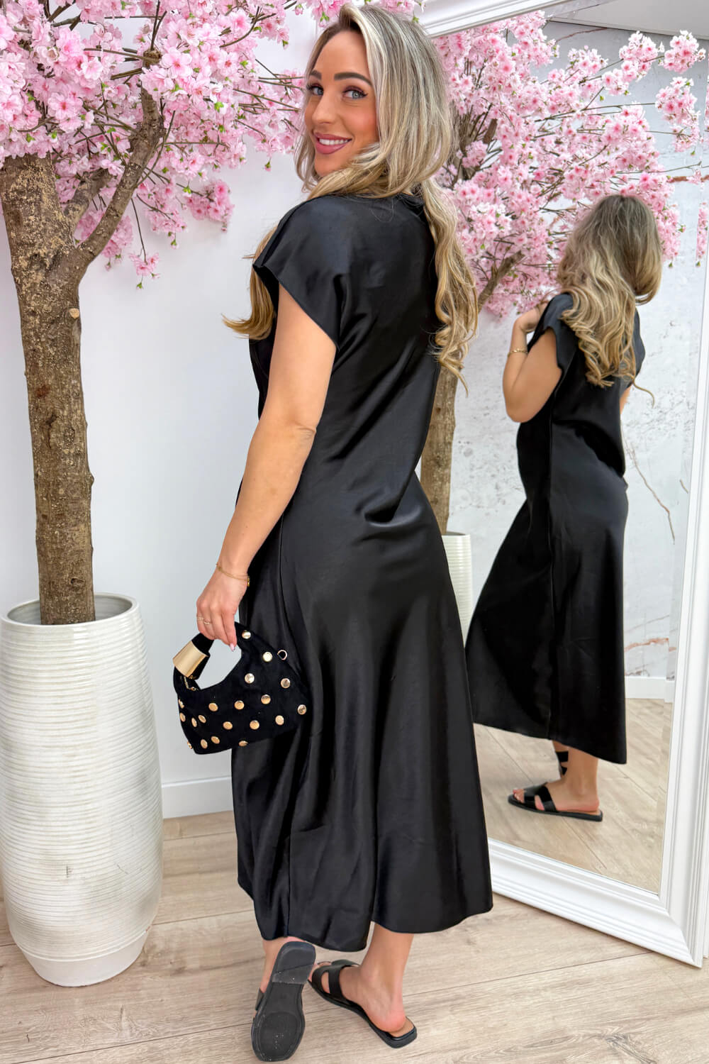 Luxury silky knot dress - Zwart