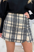 Jupe-short d'automne moelleuse à carreaux - Beige