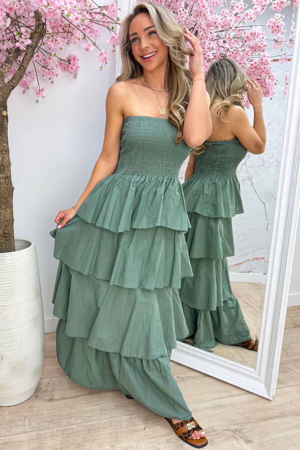 Marbella cotton ruffle dress - Army