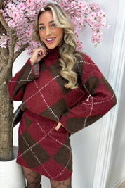 Cozy season checkered co-ord - Bordeaux