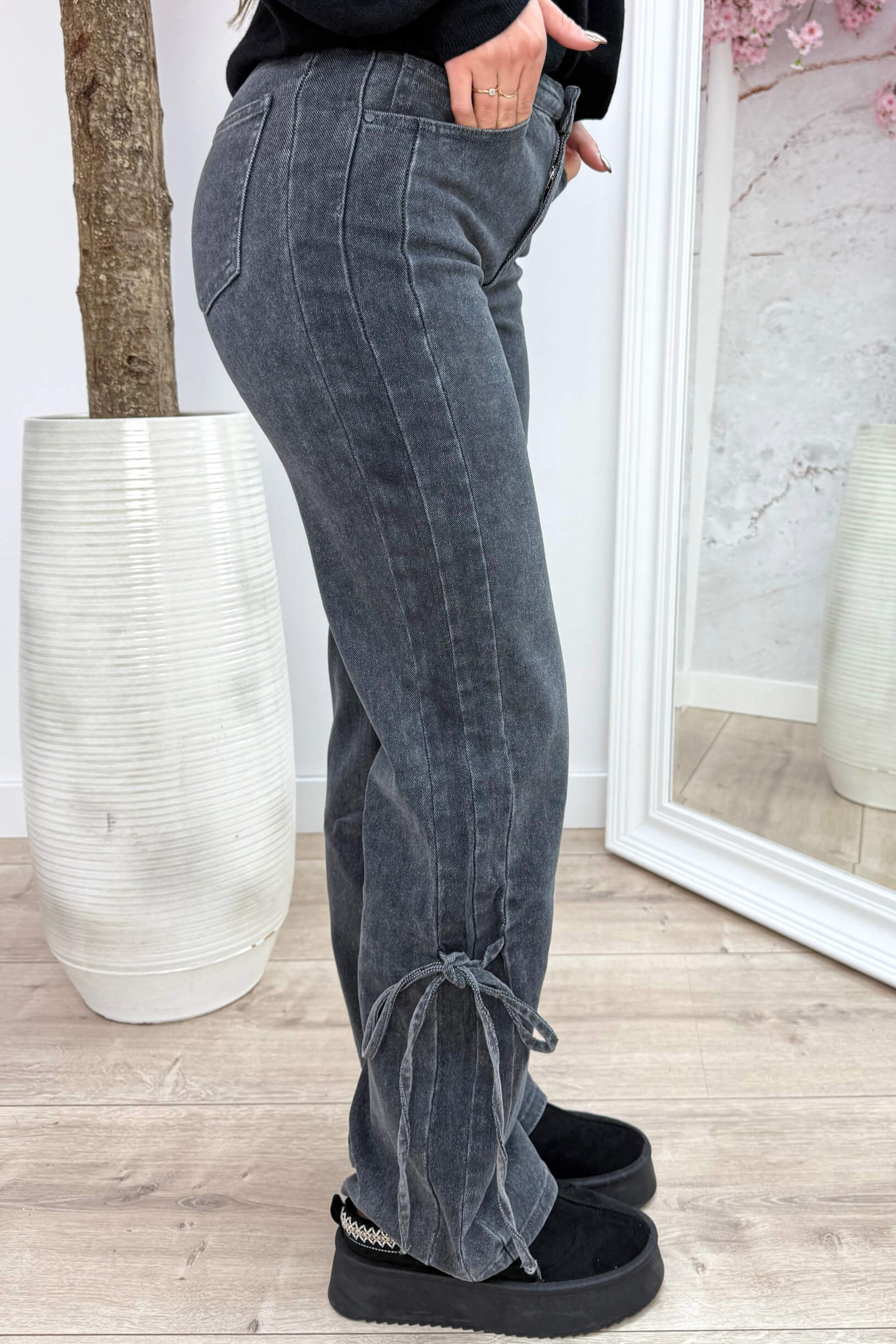 Wide leg bow jeans RD3223-2 - Dk. grijs