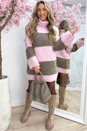 Soft and striped coll dress - Roze