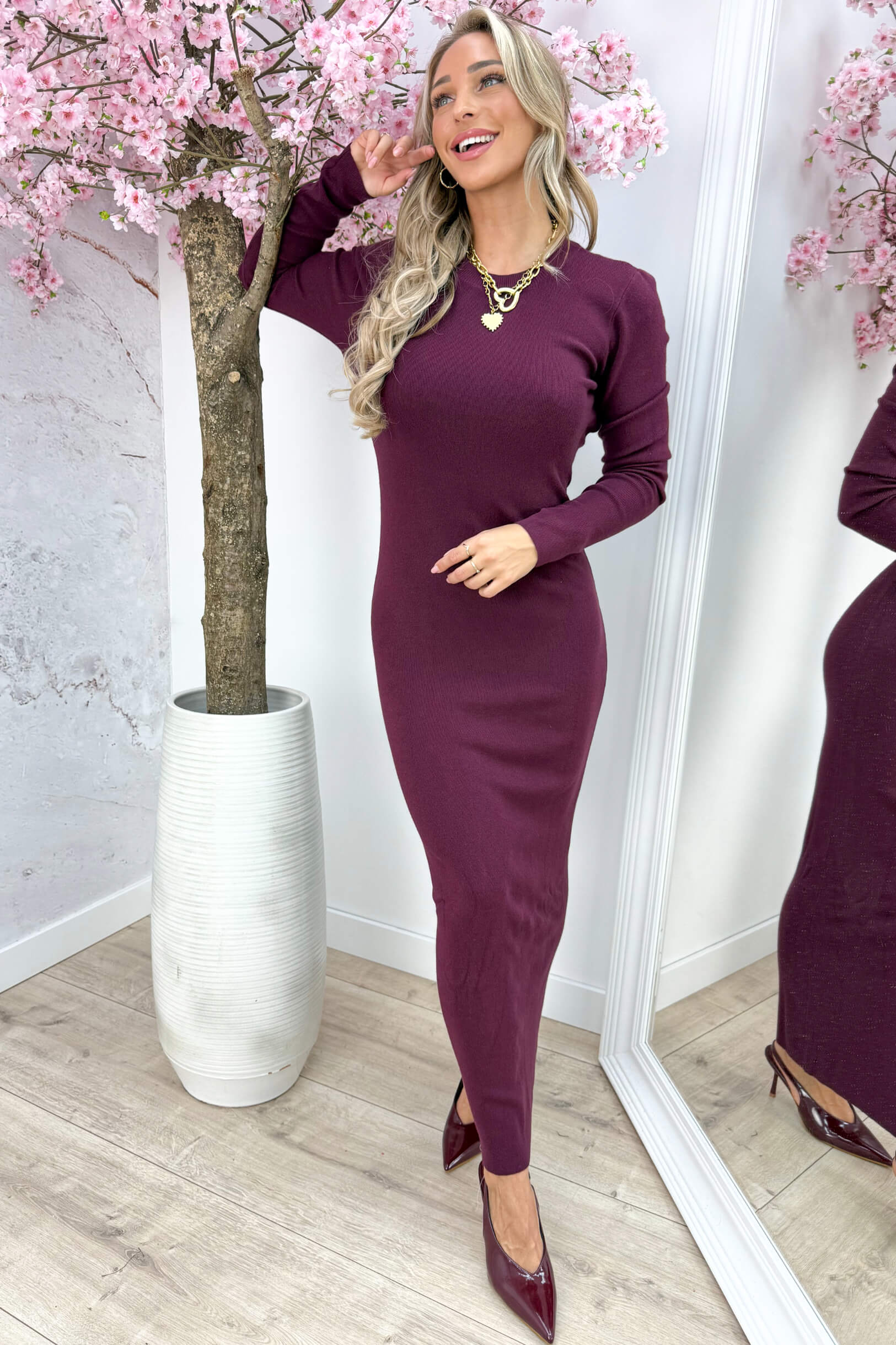 Ribbed open back maxi dress - Bordeaux