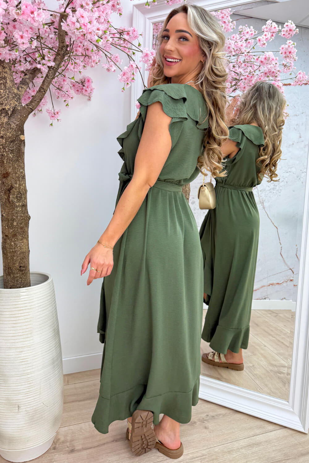 Havana ruffle maxi dress - Army