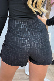Giraffe suede look split skort - Zwart