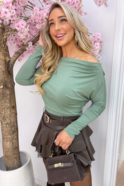 Less is more one shoulder topje - Army