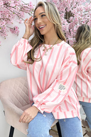 Perfect embleem stripe trui - Roze