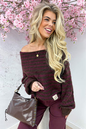 Good life off shoulder stripe trui - Bordeaux