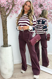 NY Teddy Stripe Trui - Bordeaux