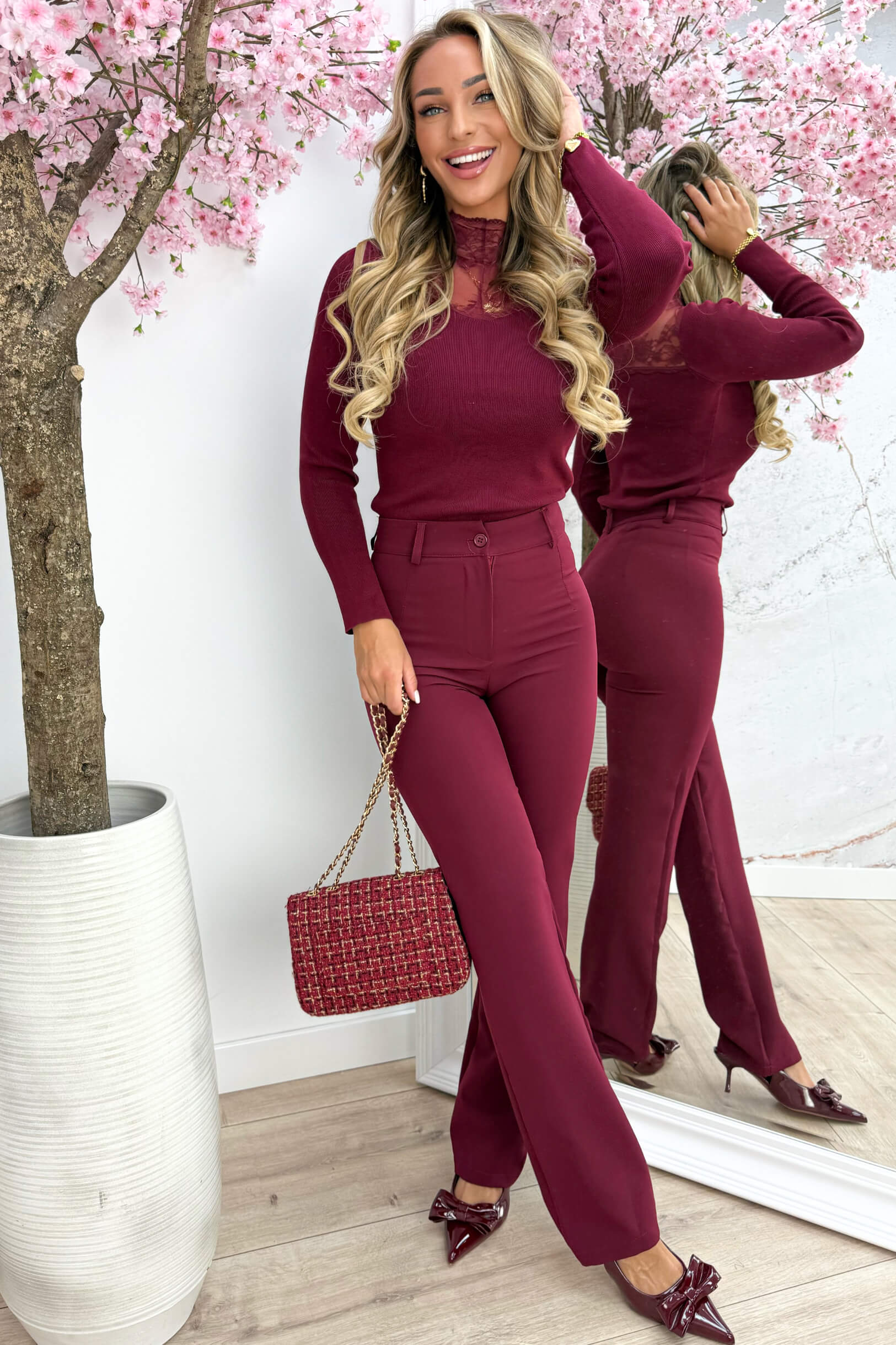 Night out lace ribbed topje - Bordeaux