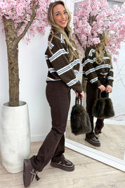 Cold as snow stripe trui - Bruin