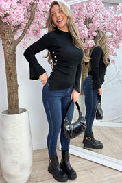 Button flair topje - Zwart