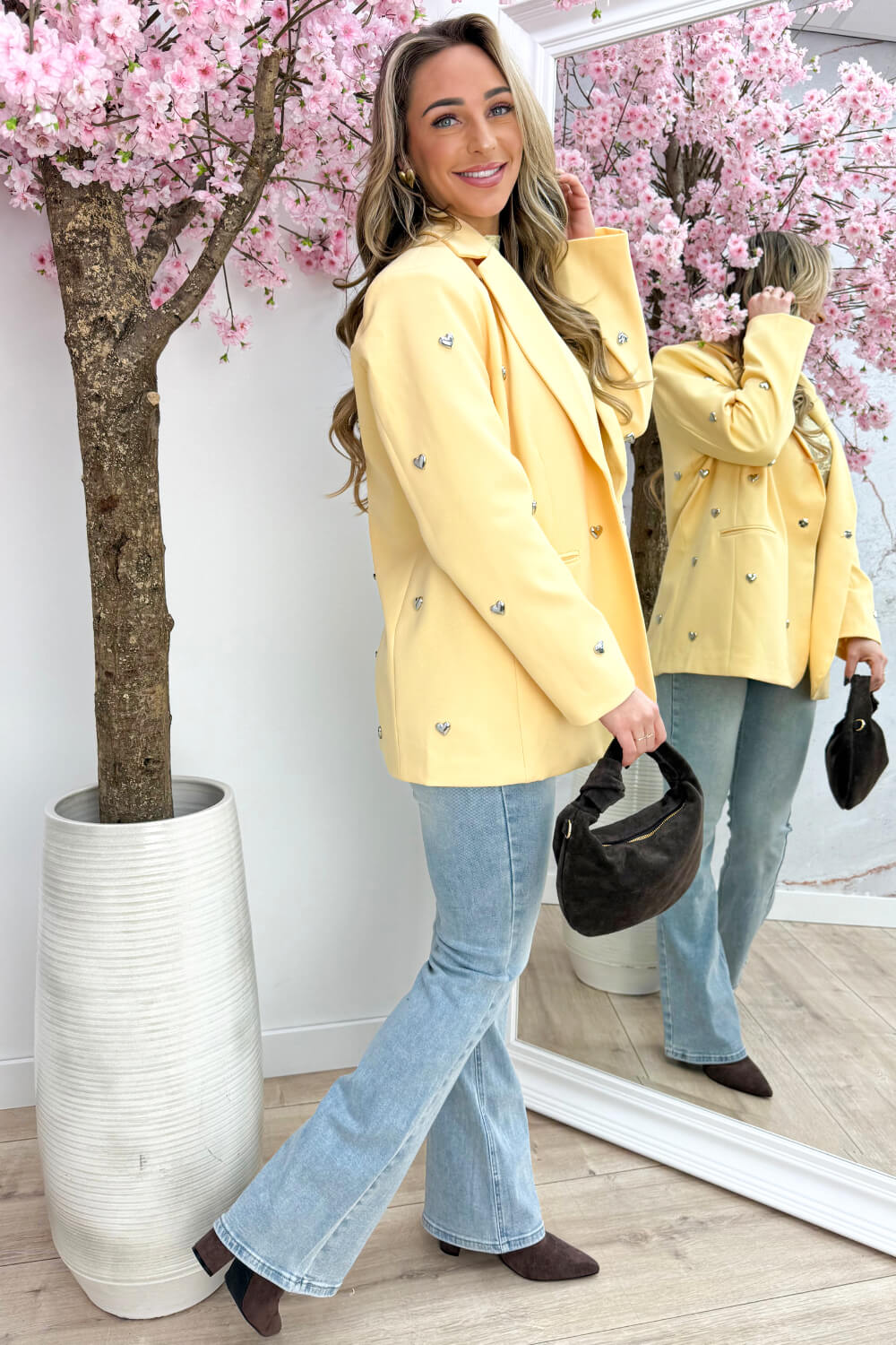 Silver hearts oversized blazer - Geel