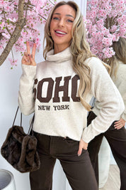 Soft knitted soho coll trui - Beige