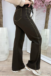 Studded trendy straight leg jeans - Bruin