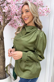 Glossy gold button topje - Army
