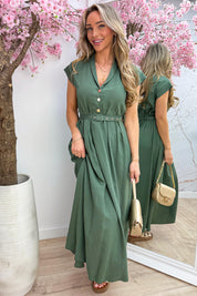 Classy belted dress (Incl. riem) - Army