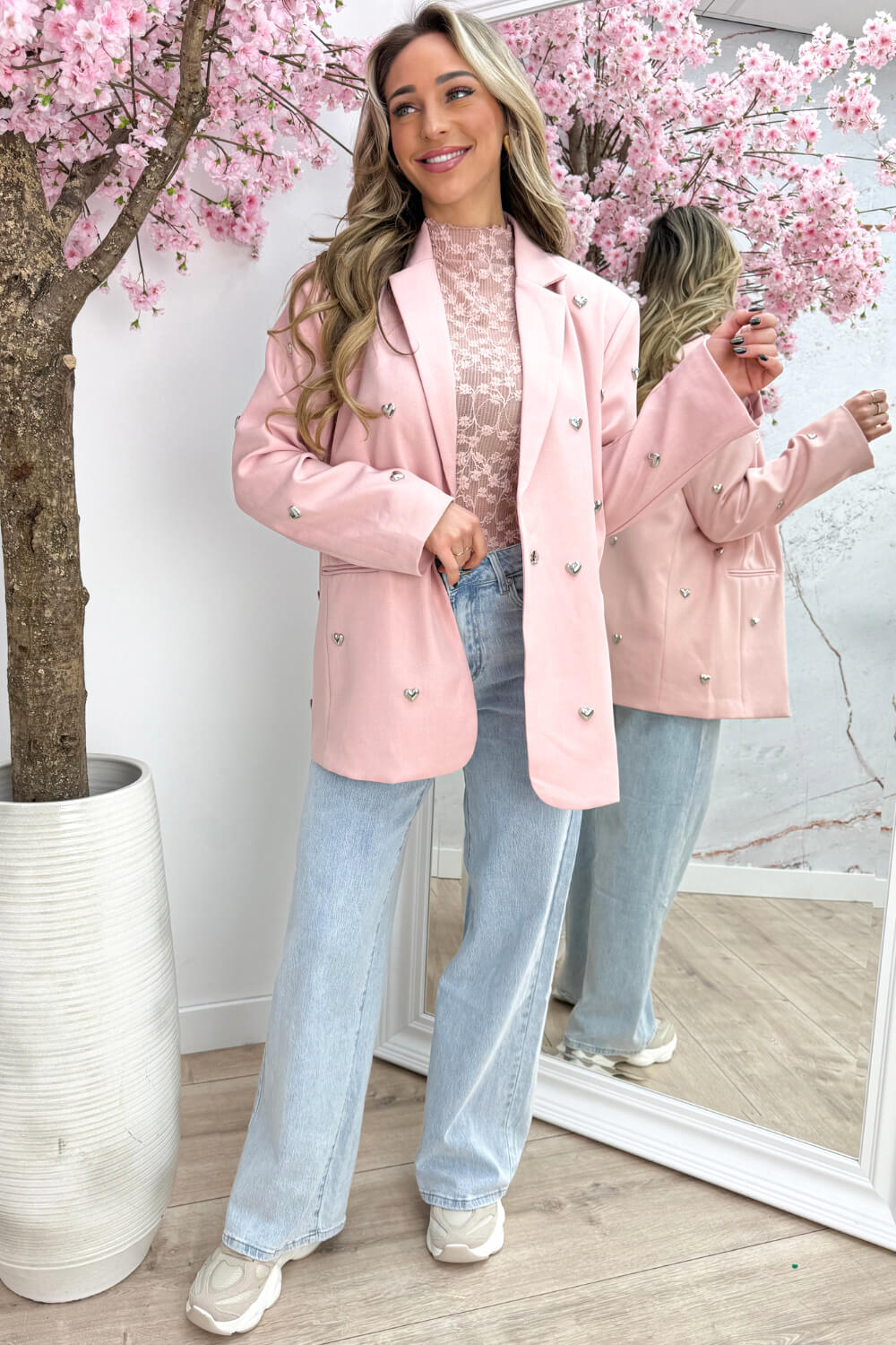 Silver hearts oversized blazer - Roze