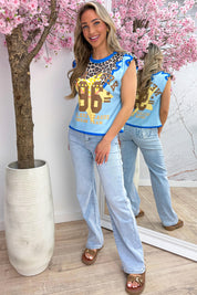 NY leopard statement topje - Sky blue