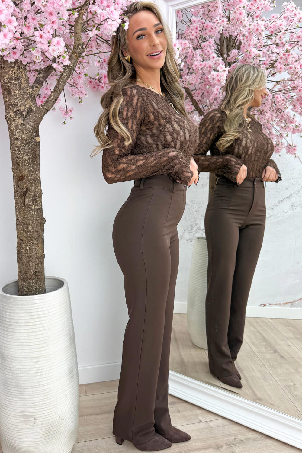 Flared lace topje - Bruin