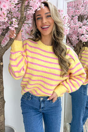 Happy stripes trui - Fuchsia