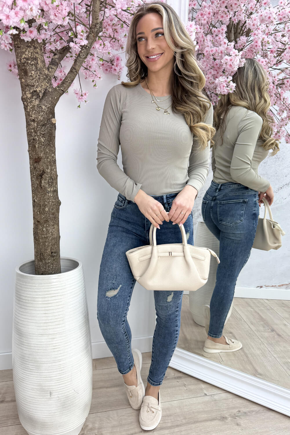 Ribbed basic topje - Taupe