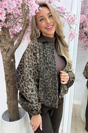 Leopard leather details bomber - Bruin