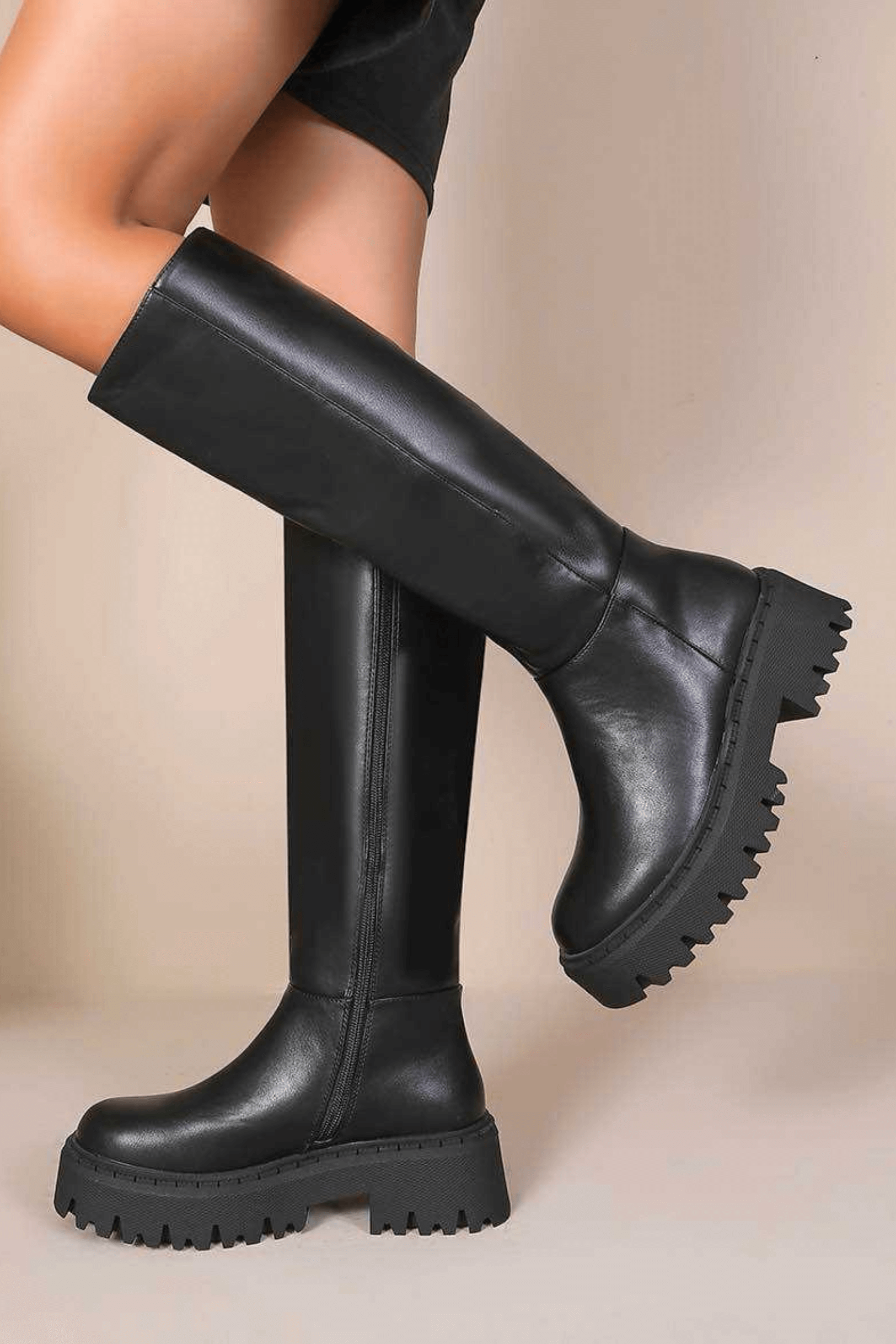 Popular leather look boots - Zwart
