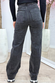 Wide leg full length jeans T6407-2 - Zwart