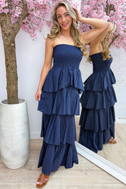 Marbella cotton ruffle dress - Navy