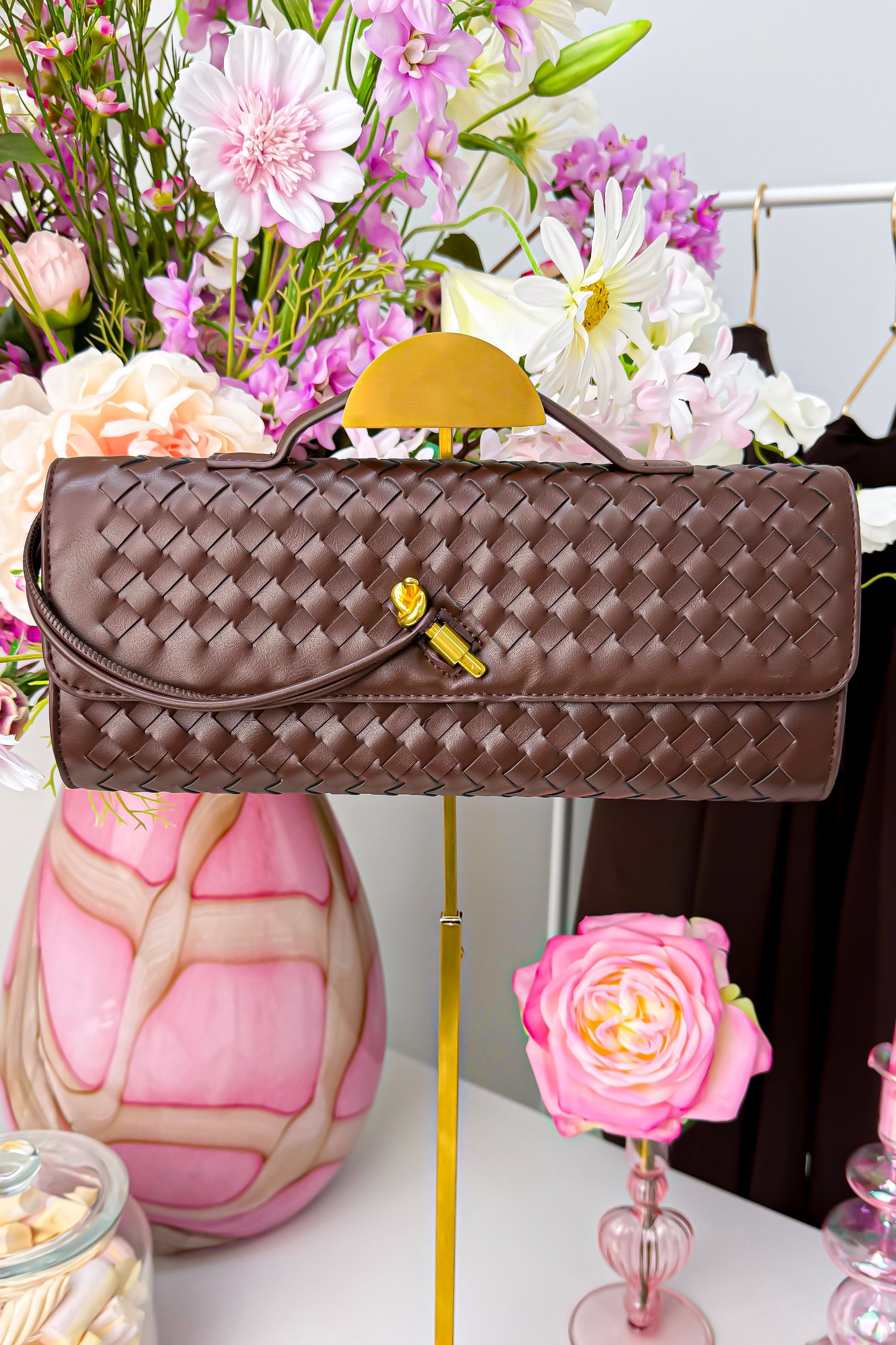 Bella weave clutch - Bruin