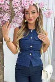 Happy tweed lurex gilet - Navy
