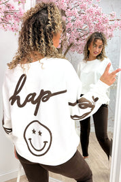Sii felice maglione oversize - bianco