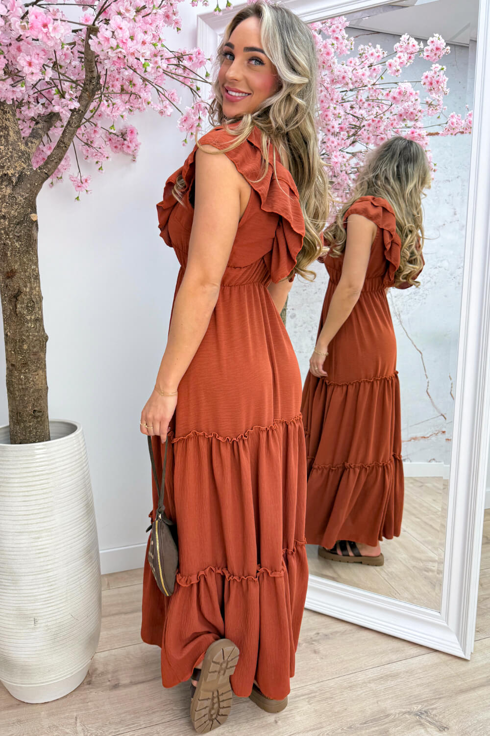 Malibu ruffle dress - Roest