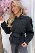 Veste en similicuir avec ceinture - Noir