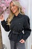 Veste en similicuir avec ceinture - Noir