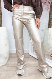 Metallic look pants - Beige